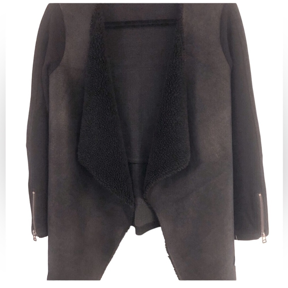 Velvet Mix Media Black Cardigan/Jacket Faux Suede Shearling Knit SZ Small